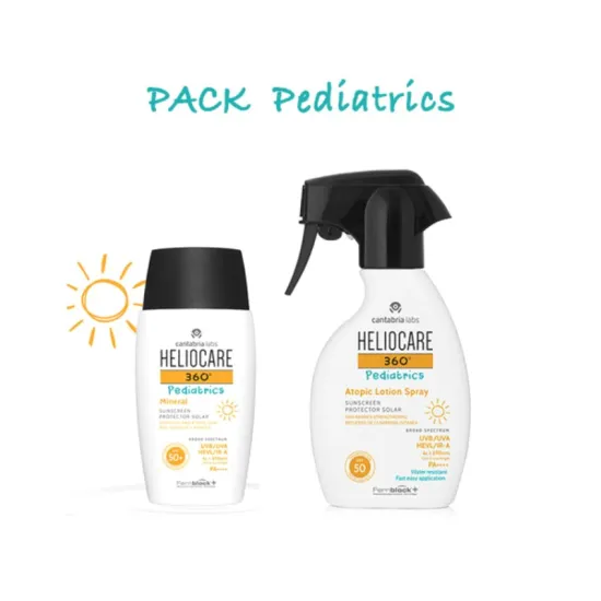 Heliocare 360 Pediatrics Pack Atopic Lotion Spray 250ml + Heliocare 360 Pediatrics Mineral Spf50+ 50ml CONTENIDO