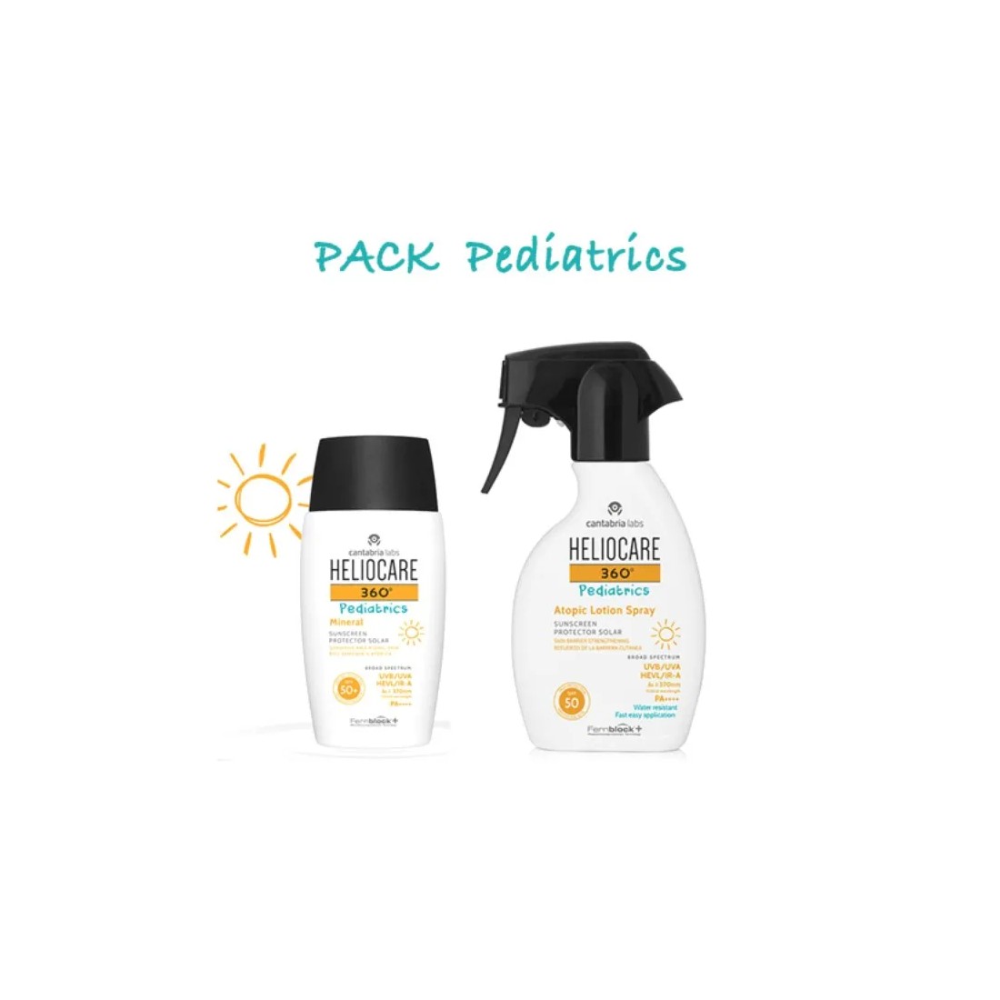 Heliocare 360 Pediatrics Pack Atopic Lotion Spray 250ml + Heliocare 360 Pediatrics Mineral Spf50+ 50ml CONTENIDO
