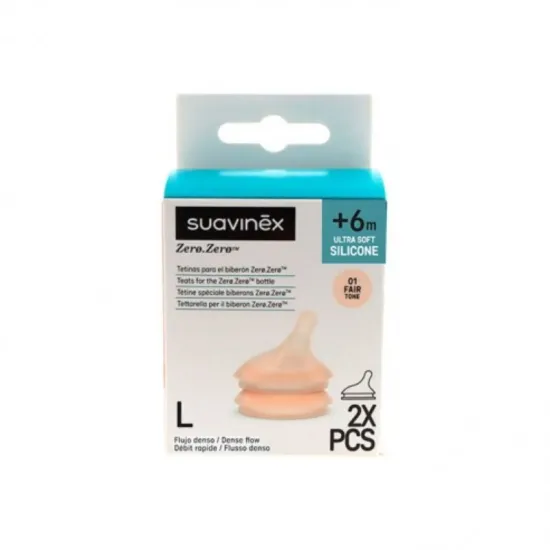 Suavinex Tetina Silicona Flujo Denso L Zero Zero Ultra Suave +6 Meses 2 Unidades
