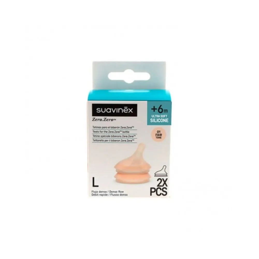 Suavinex Tetina Silicona Flujo Denso L Zero Zero Ultra Suave +6 Meses 2 Unidades