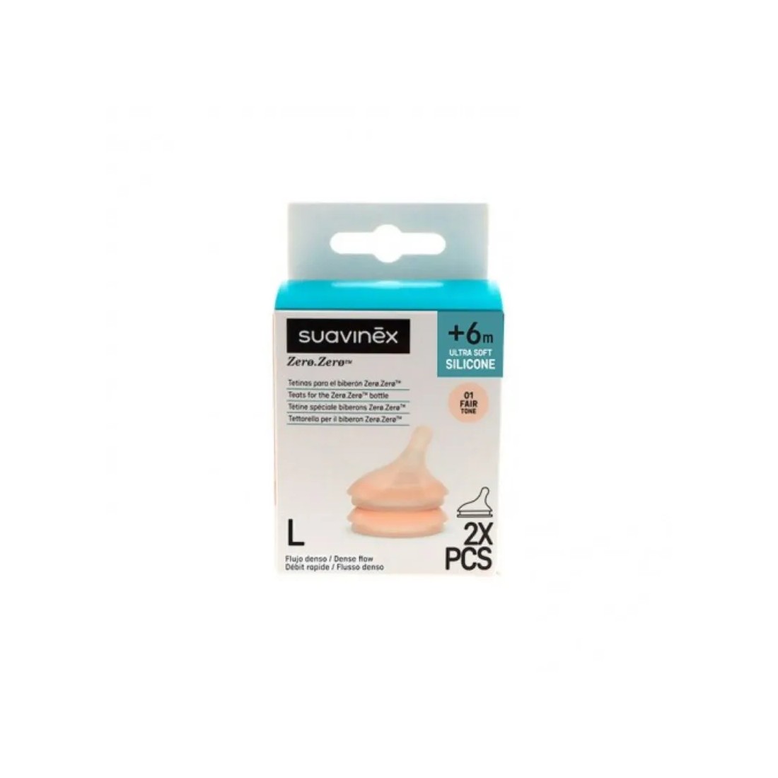 Suavinex Tetina Silicona Flujo Denso L Zero Zero Ultra Suave +6 Meses 2 Unidades