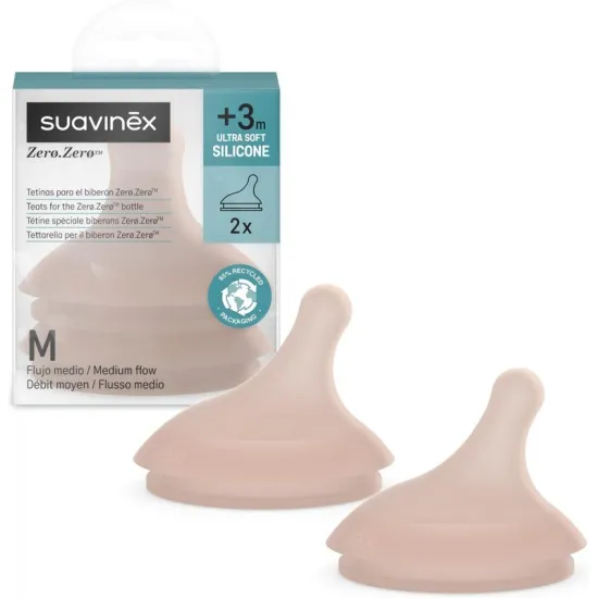 Suavinex Zero.Zero Tetinas Anticólico Silicona Flujo M +3 Meses 2 Unidades presentacion