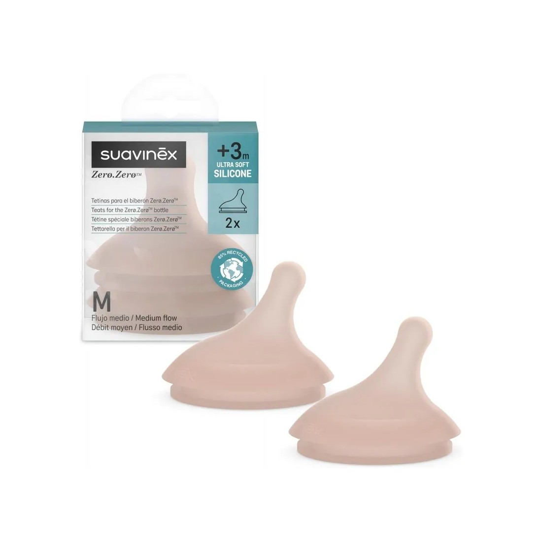 Suavinex Zero.Zero Tetinas Anticólico Silicona Flujo M +3 Meses 2 Unidades presentacion