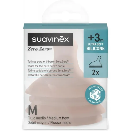 Suavinex Zero.Zero Tetinas Anticólico Silicona Flujo M +3 Meses 2 Unidades