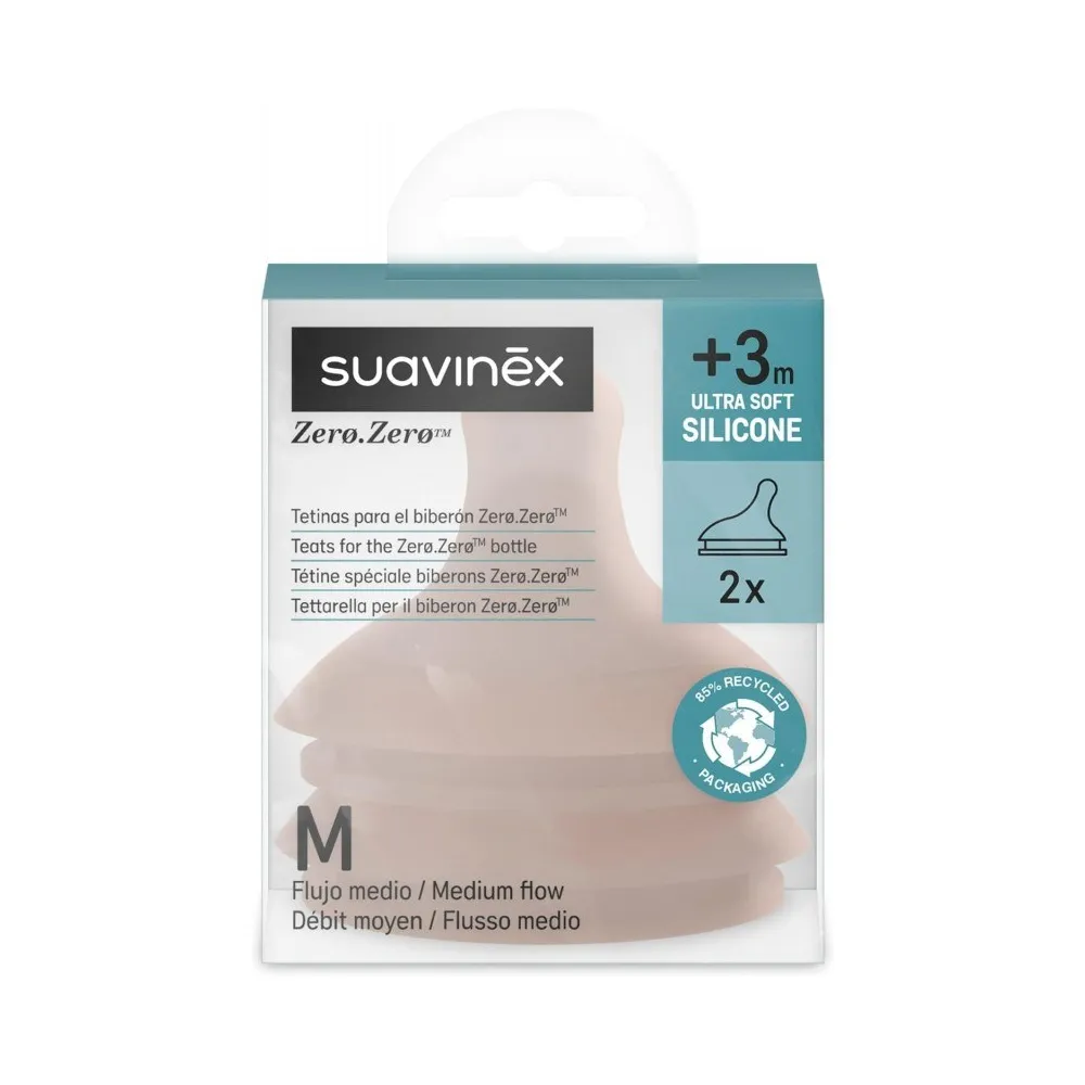 Suavinex Zero.Zero Tetinas Anticólico Silicona Flujo M +3 Meses 2 Unidades