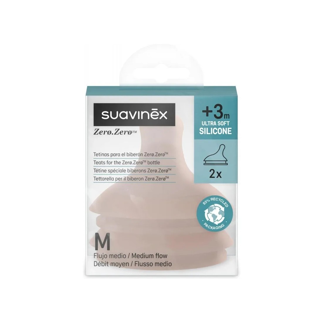 Suavinex Zero.Zero Tetinas Anticólico Silicona Flujo M +3 Meses 2 Unidades