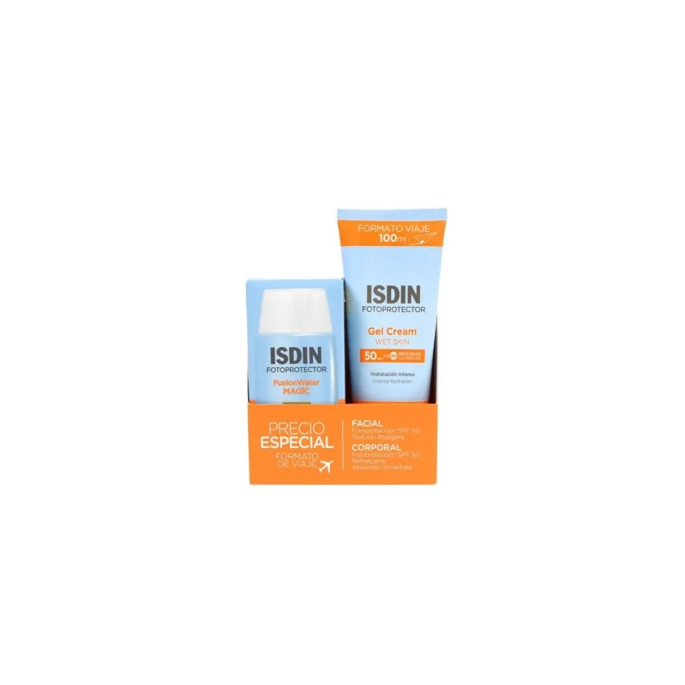 Isdin Pack Travel Fusion Water Magic SPF50+ 50ml + Gel Crema SPF50 100ml