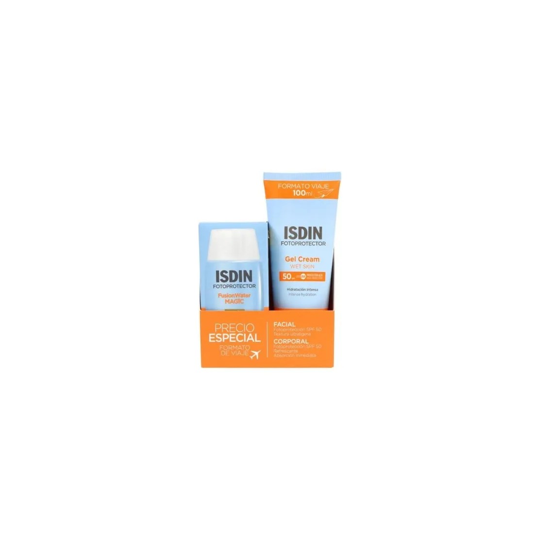Isdin Pack Travel Fusion Water Magic SPF50+ 50ml + Gel Crema SPF50 100ml