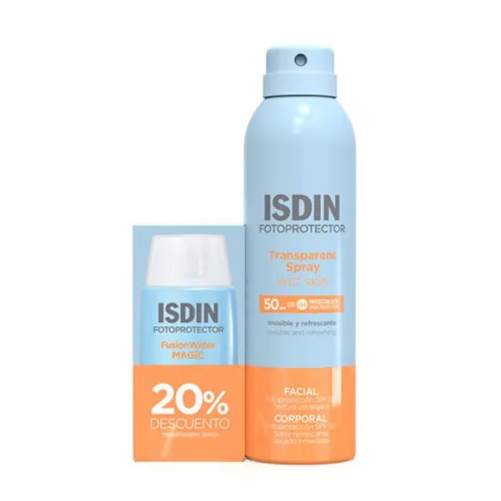 Isdin Pack Travel Fusion Water Magic SPF50+ 50ml + Transparent Spray Wet Skin SPF50 250ml