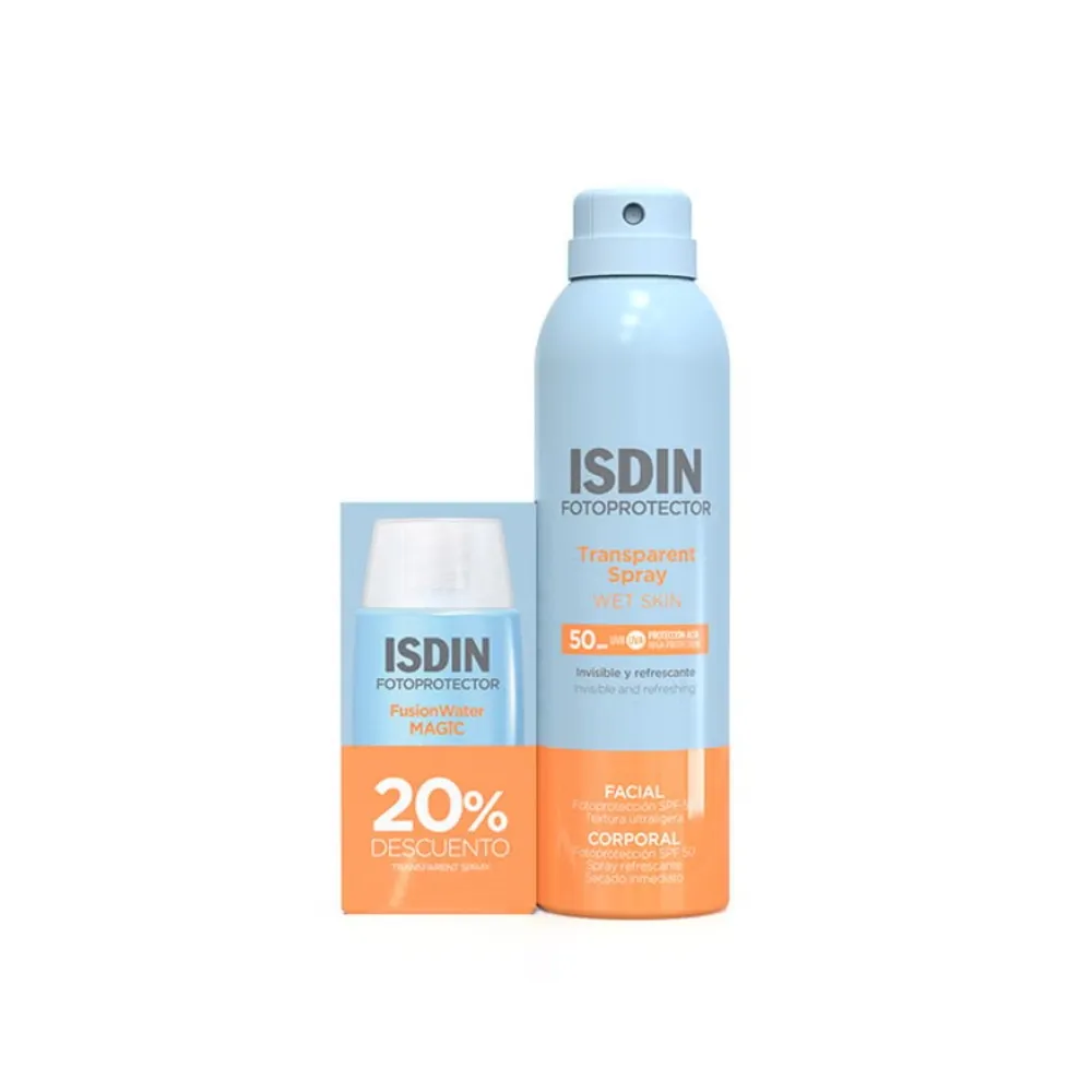Isdin Pack Travel Fusion Water Magic SPF50+ 50ml + Transparent Spray Wet Skin SPF50 250ml