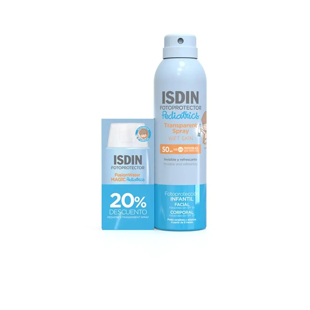 Isdin Pack Pediatrics Fusion Water SPF50+ 50ml + Spray Transparent Wet Skin SPF50+ 250ml