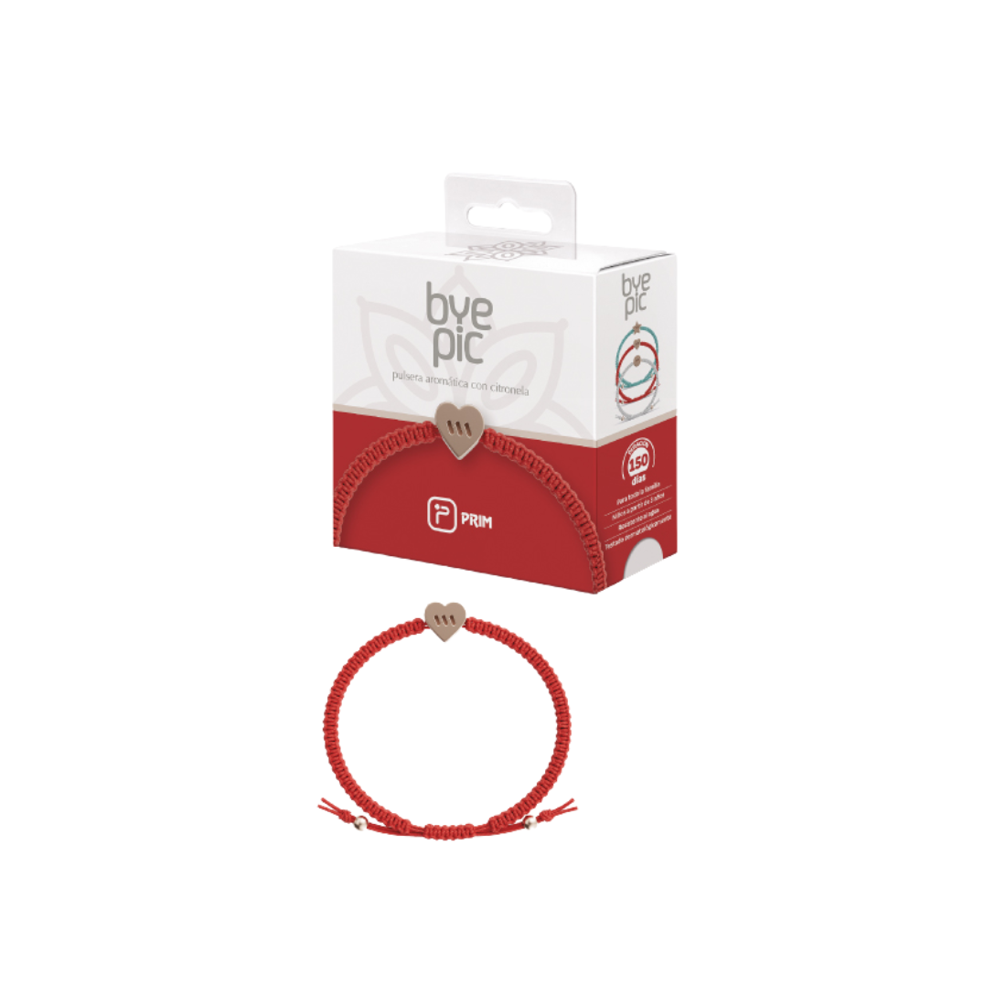 Prim ByePic Pulsera Citronela Nudo Corazón Rojo