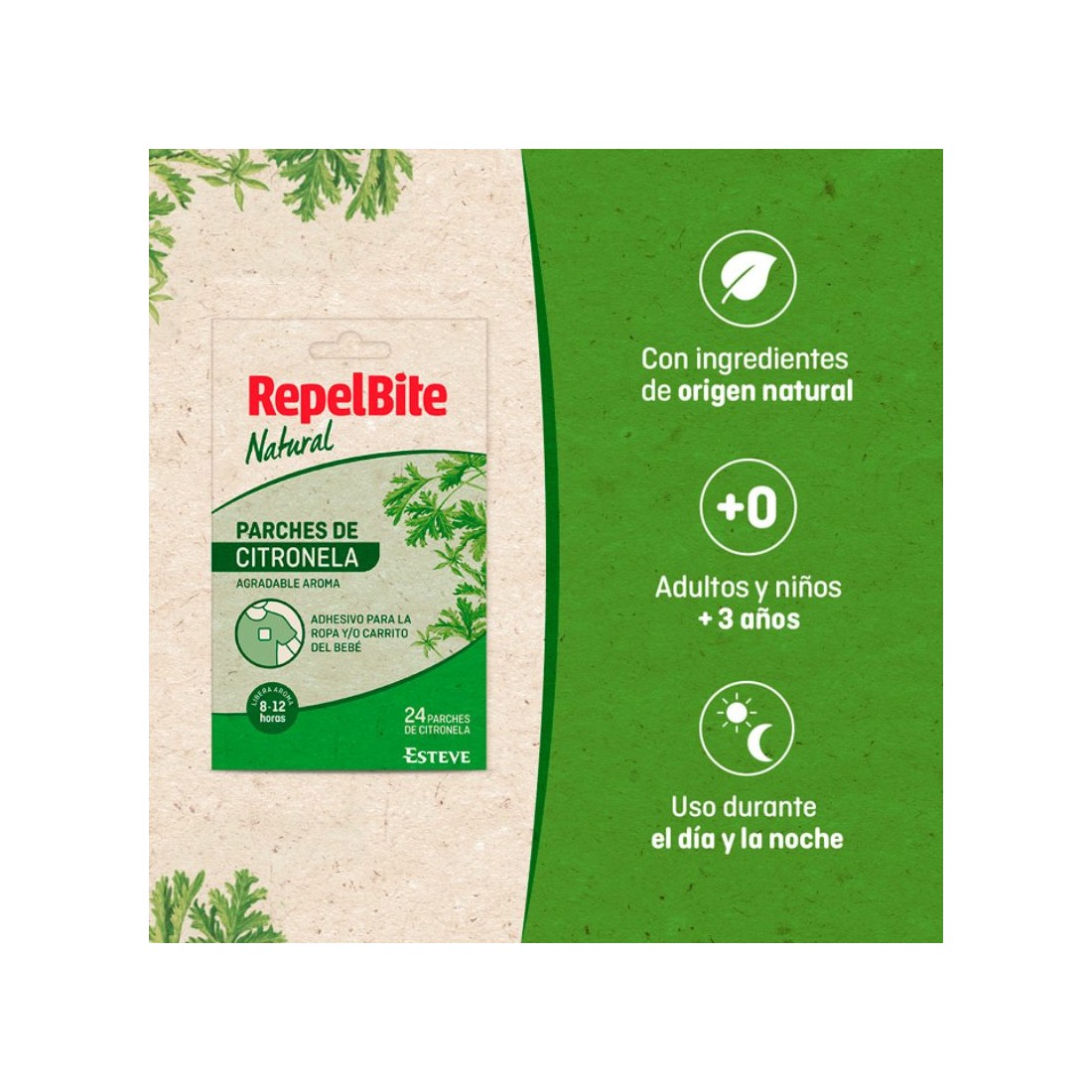 Repel Bite Natural 24 Parches Citronela descripción
