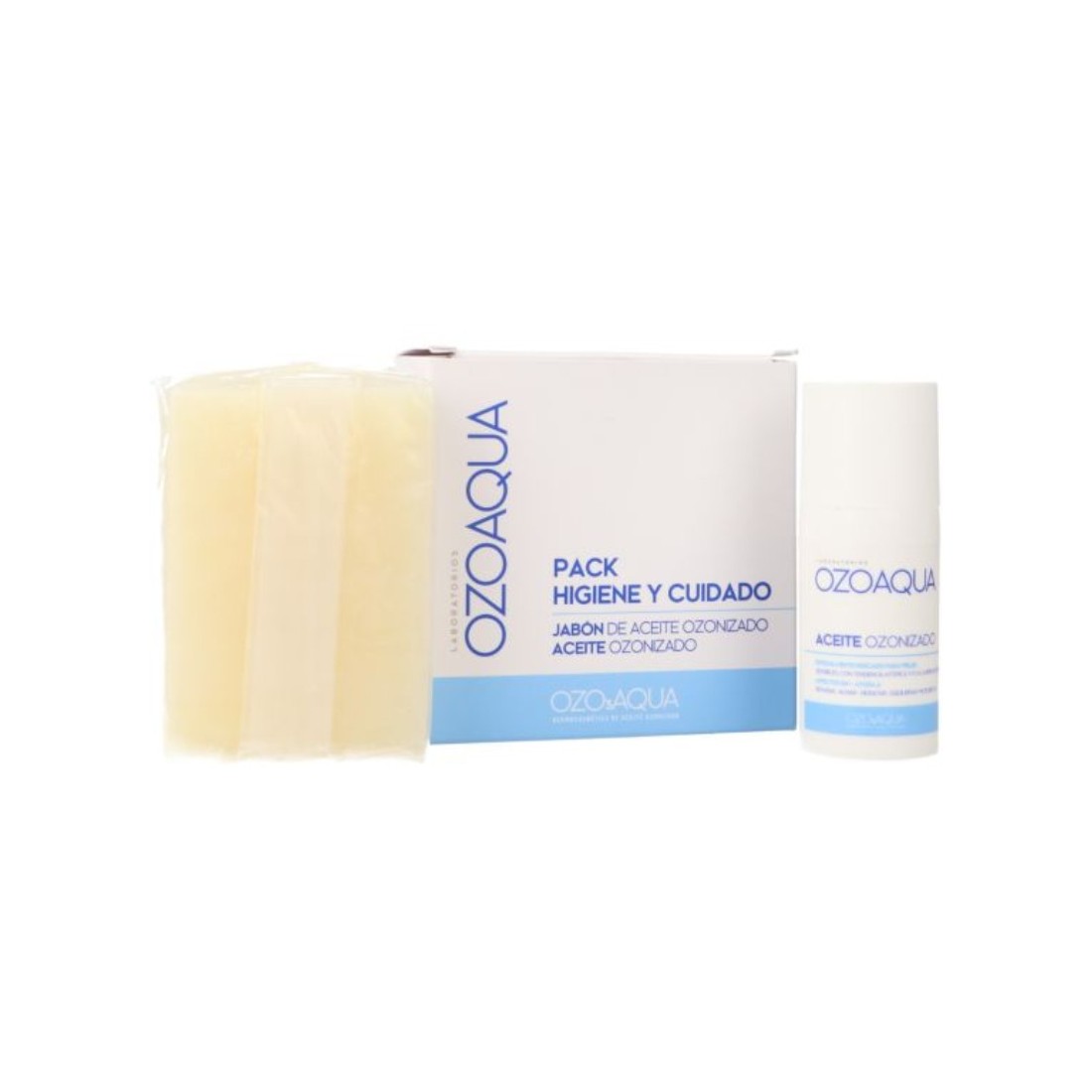 Ozoaqua Pack De Higiene Y Cuidado: Aceite Ozonizado 15Ml + Jabón Aceite Ozonizado 100G contenido
