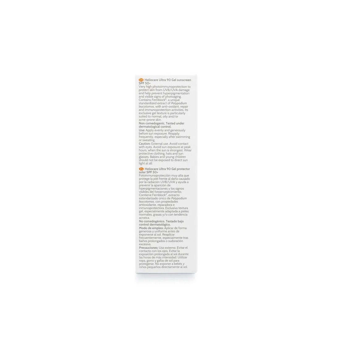 Imagen Heliocare Ultra 90 Gel 50ml envase trasera