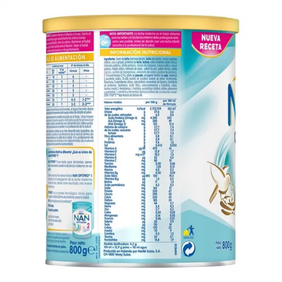 Nestle Nan 1 Optipro 800 Gramos información nutricional