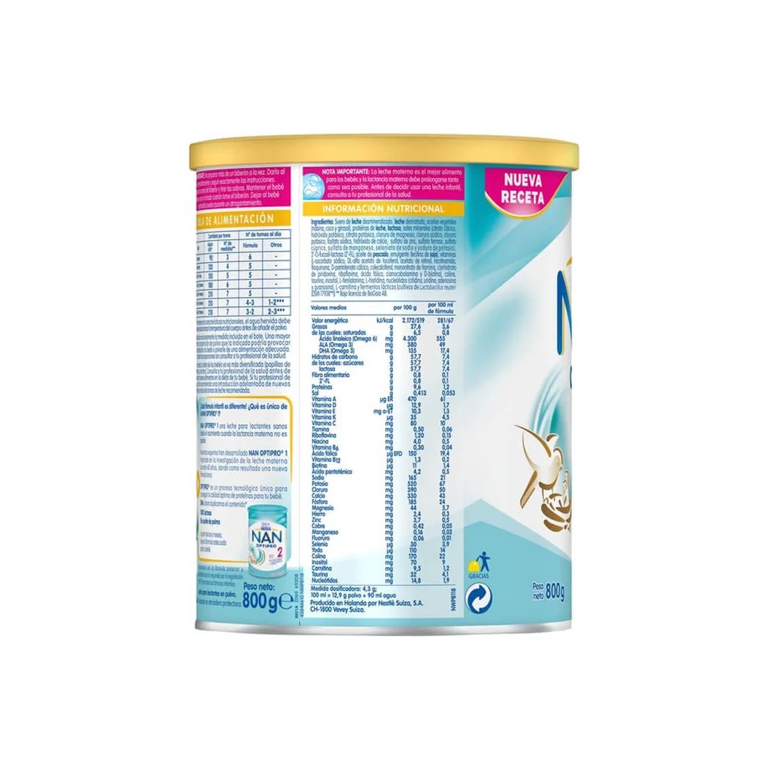 Nestle Nan 1 Optipro 800 Gramos información nutricional