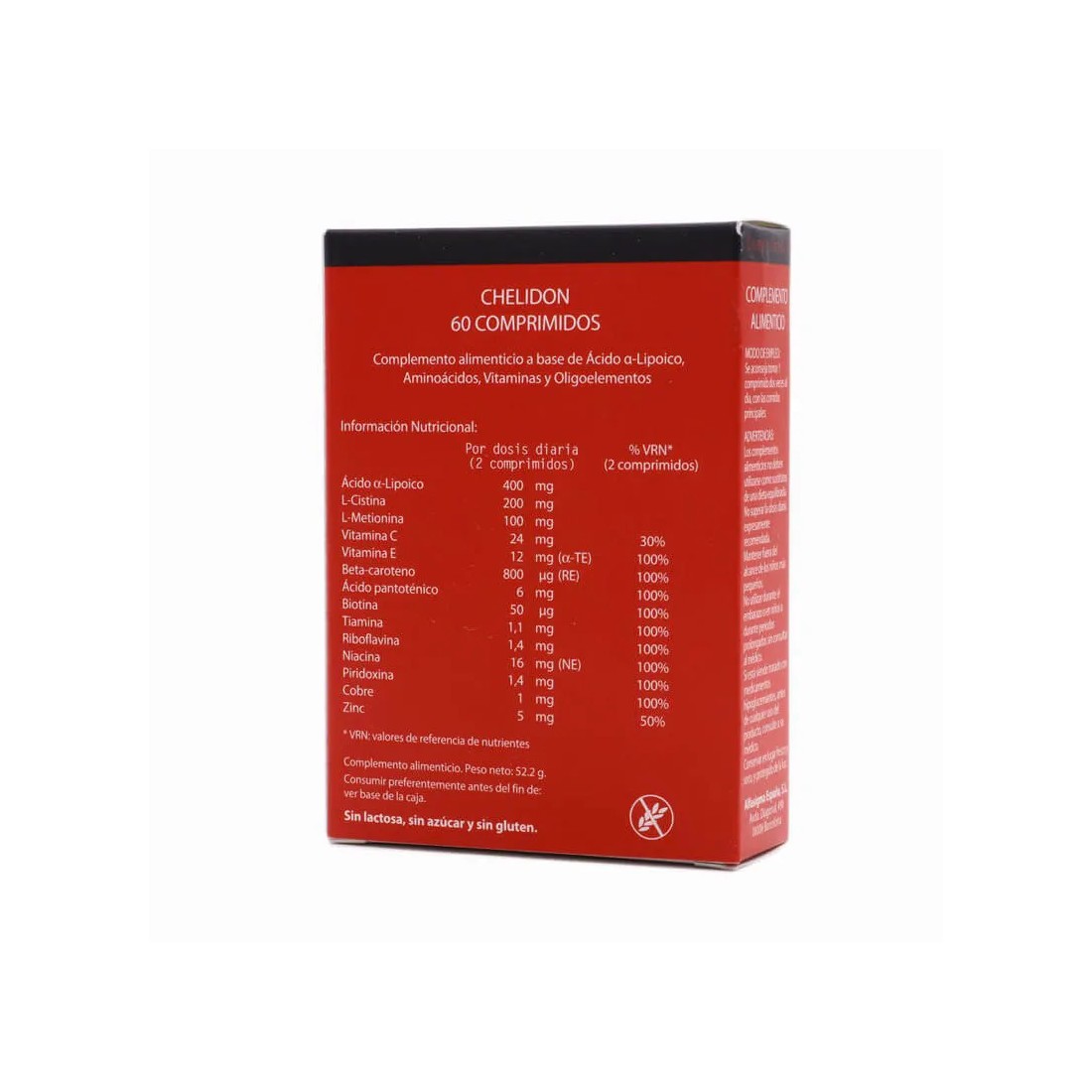 Chelidon 60 Comprimidos informacion nutricional