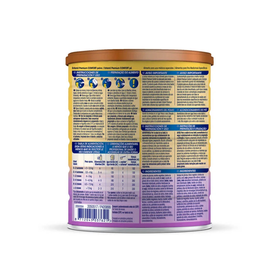 Enfamil Confort 800 Gramos información nutricional
