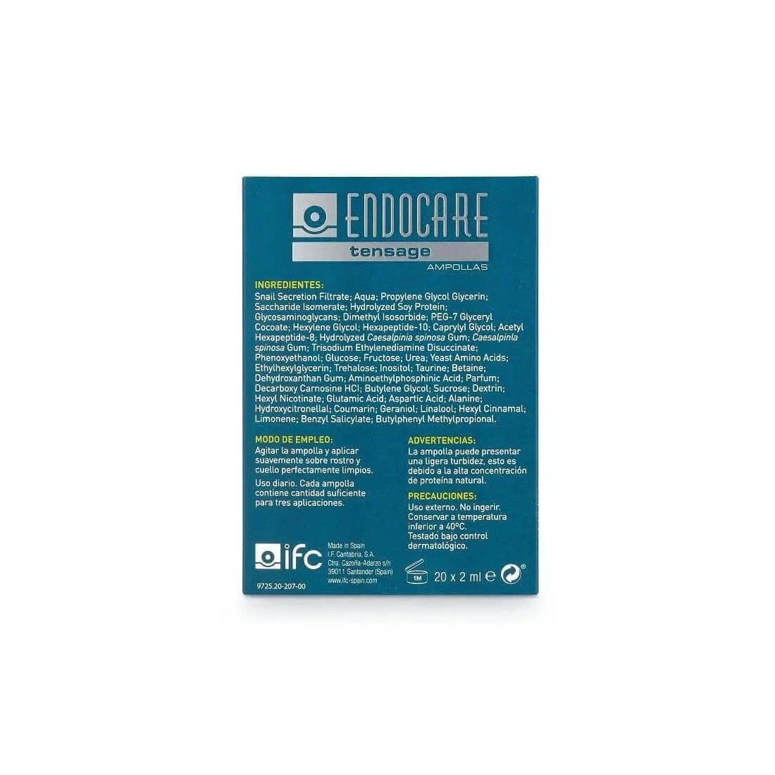 Endocare Tensage 20 Ampollas ingredientes