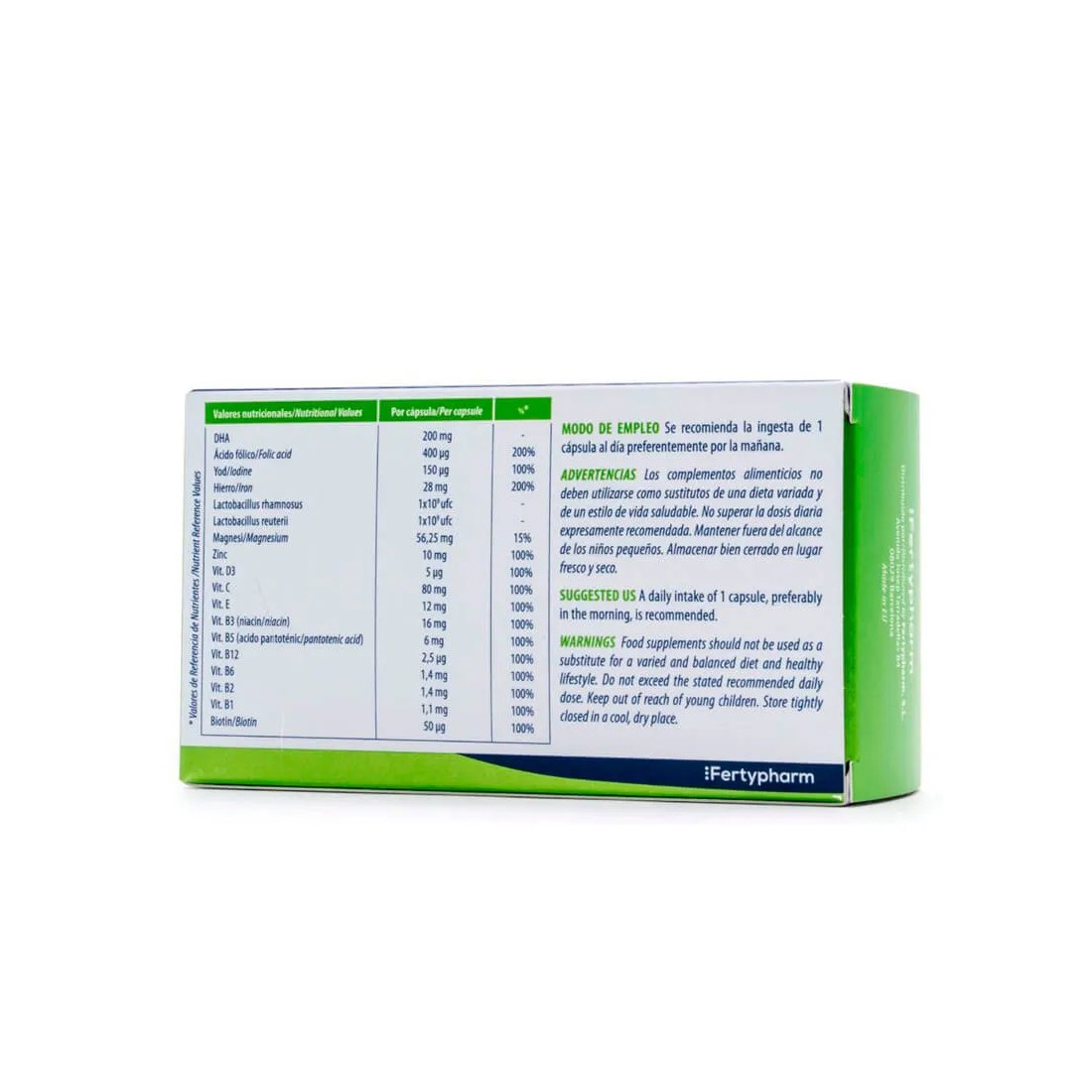 Fertybiotic Embarazo 30 Capsulas valor nutricional