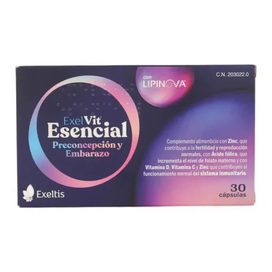 Exelvit Esencial 30 Capsulas Preconcepción y Embarazo envase