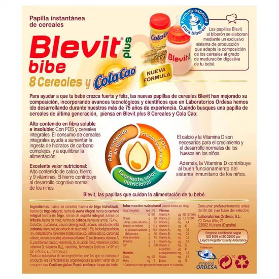 Blevit Plus 8 Cereales Y ColaCao 600gr indicaciones