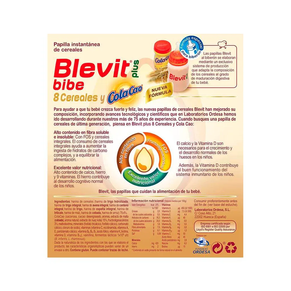 Blevit Plus Bibe 8 Cereals and ColaCao 600 g
