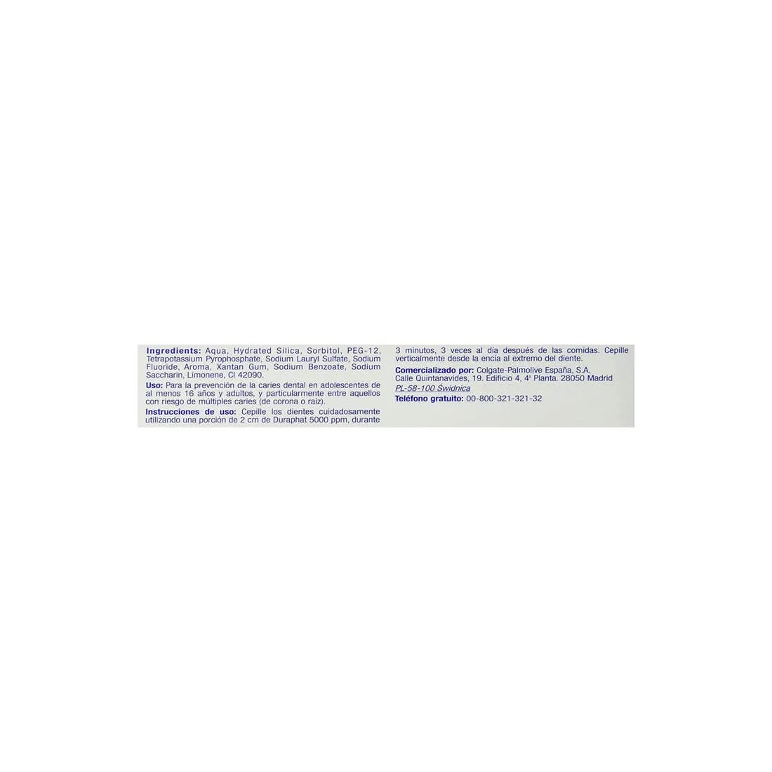 Colgate Duraphat 5000 PPM Fluor 51 gr ingredientes