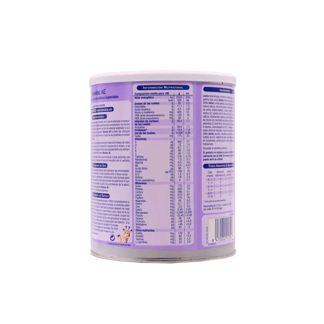 Novalac Ae 1 Antiestreñimiento 800 gr info nutricional
