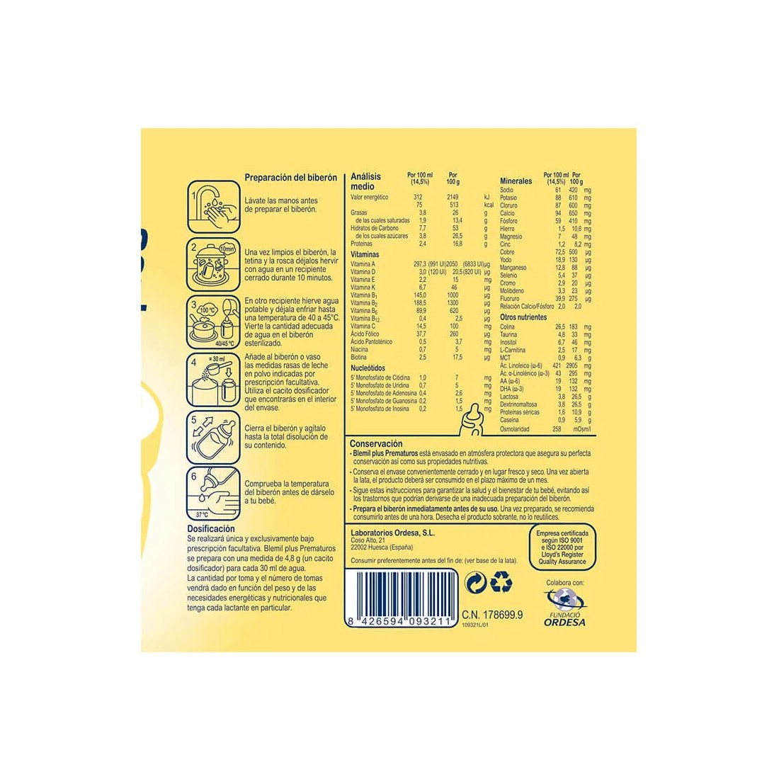 Blemil Plus Prematuros 400 gr composición