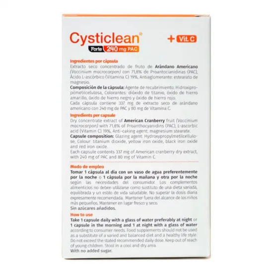 Cysticlean Forte 240 Mg 60 Capsulas ingredientes y modo de empleo