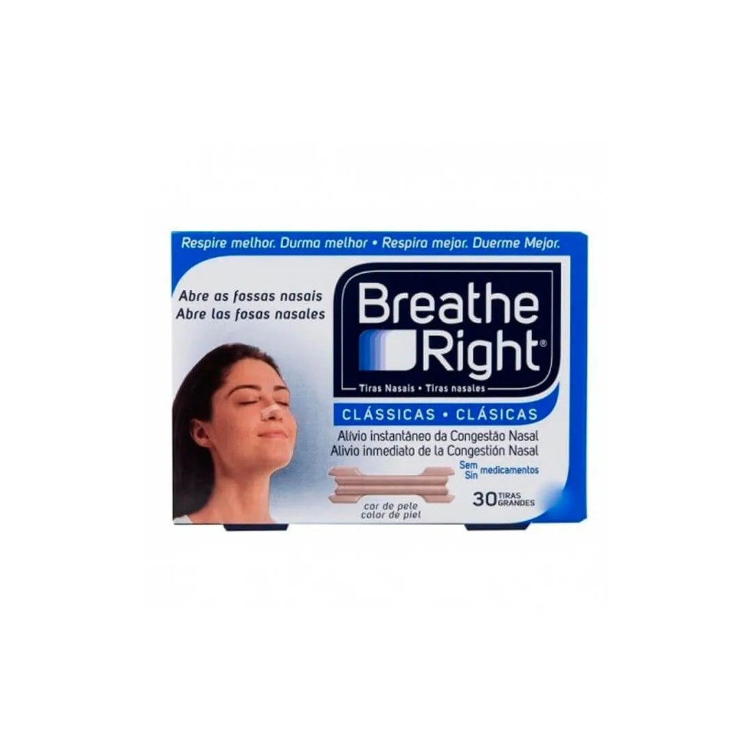 Breathe Right Tiras Nasales Clásicas Grandes 30 uds