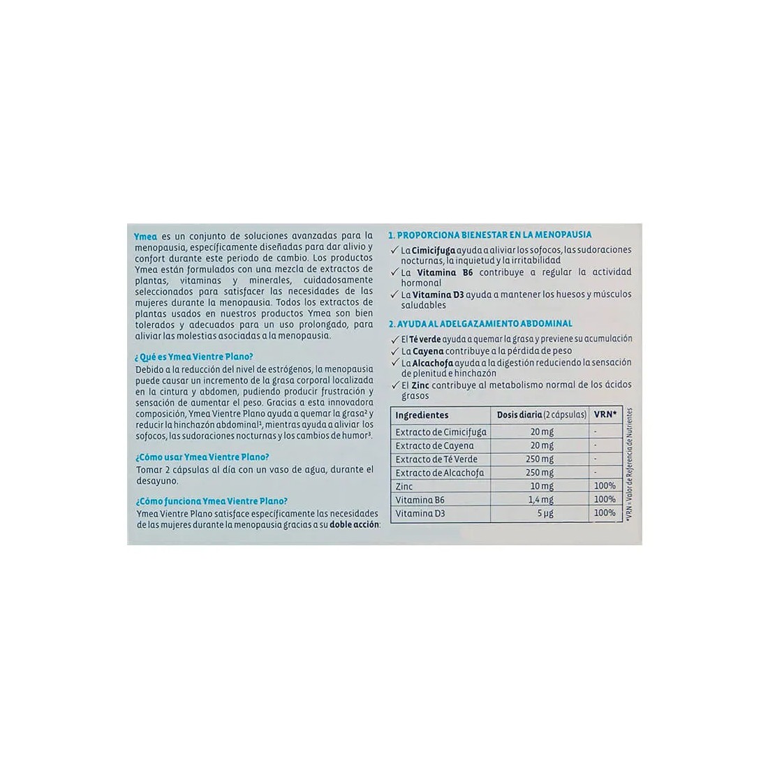 Ymea menopausia Vientre Plano reverso, indicaciones