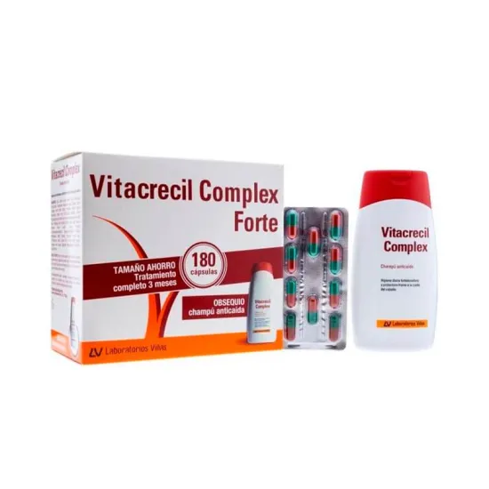 Vitacrecil Complex Forte 180 Capsulas Pack Regalo Champú Anticaída contenido