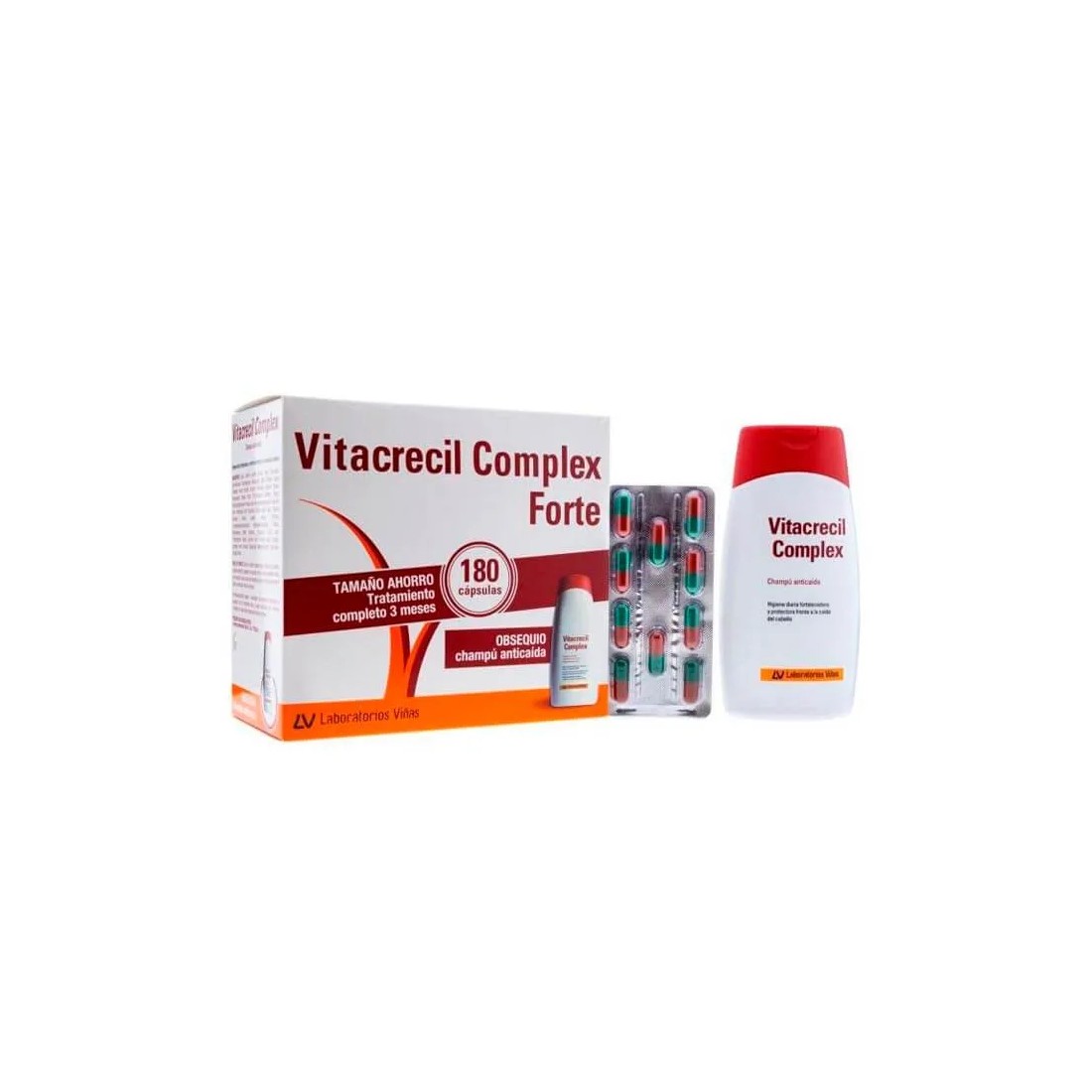 Vitacrecil Complex Forte 180 Capsulas Pack Regalo Champú Anticaída contenido