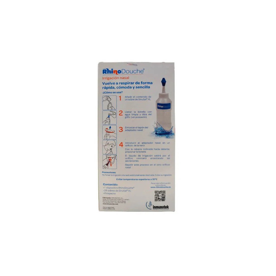 Sinusal Xl Sales Rhinodouche Pack irrigador nasal 26 Sobres + Botella como usar