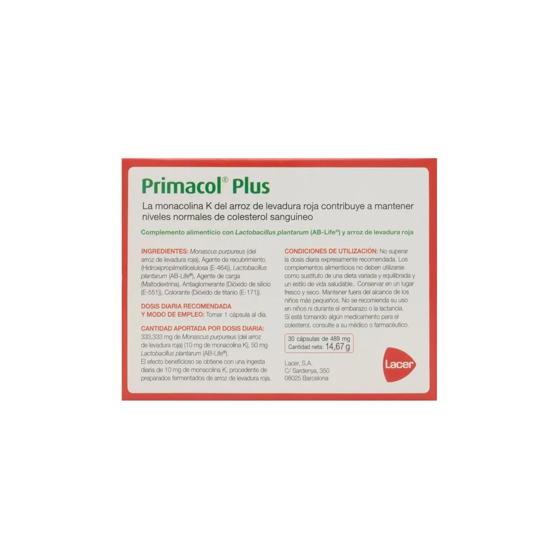 Primacol Plus 30 Capsulas detalles